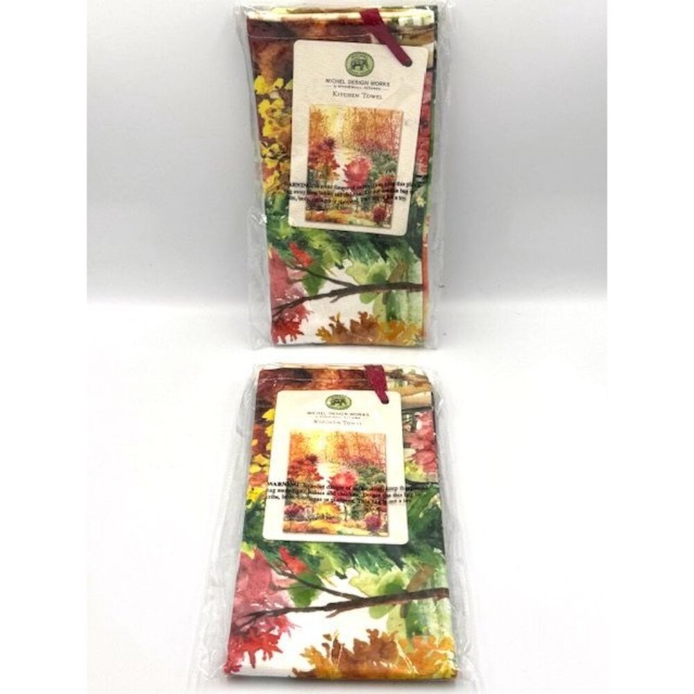 NWT Michel Design Works Orchard Breeze Kitchen Towel Set Of 2 Autumn Leaves - Picture 2 of 4